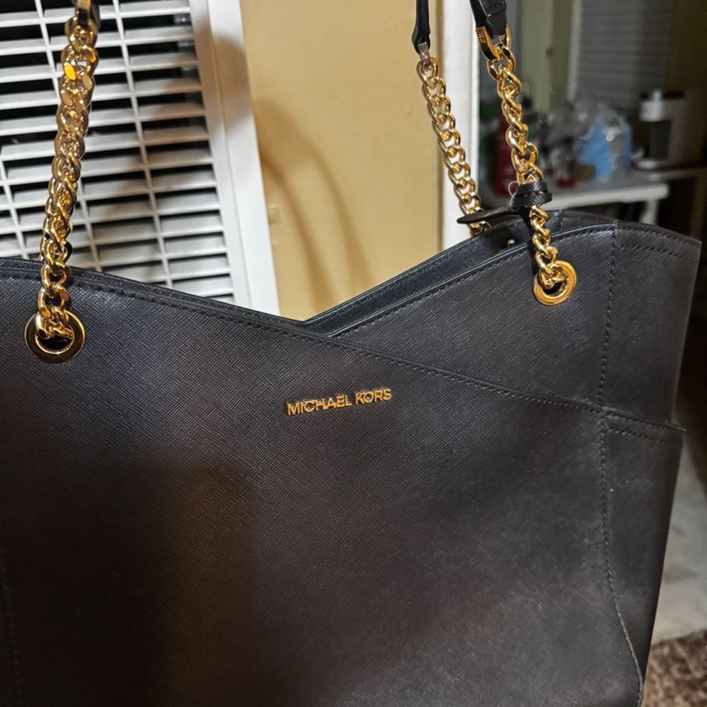 Michael Kors Black Shoulder Bag with Gold Chain